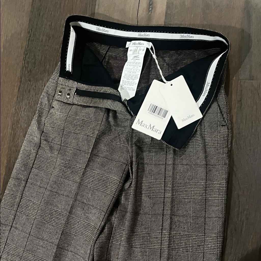 Brand New Maxmara Brown And Black Glen Plaid Trousers
